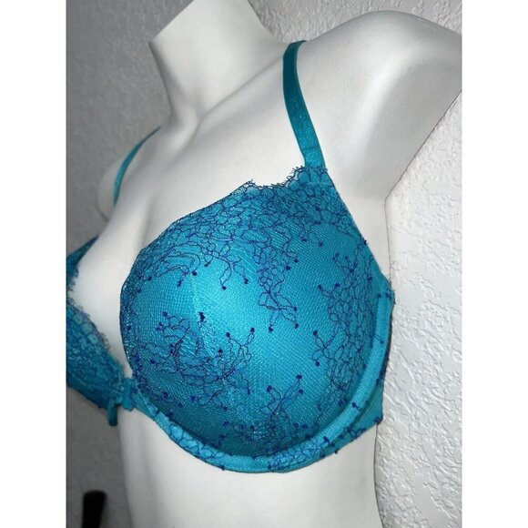 VICTORIA Secret Lace Turquoise Very Sexy Push-Up Bra 32DDD Strapped Back B - Picture 3 of 7